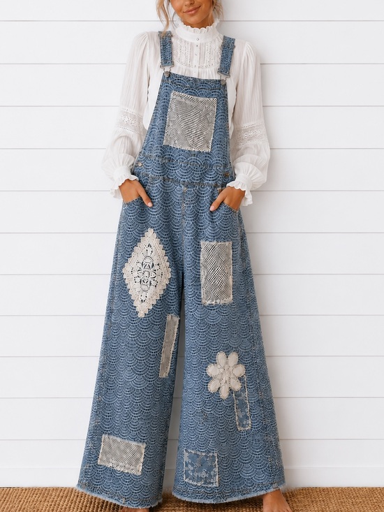 POL Denim - NEW POL : “The Blue Jay”Denim Overalls with Crochet Patch Accents